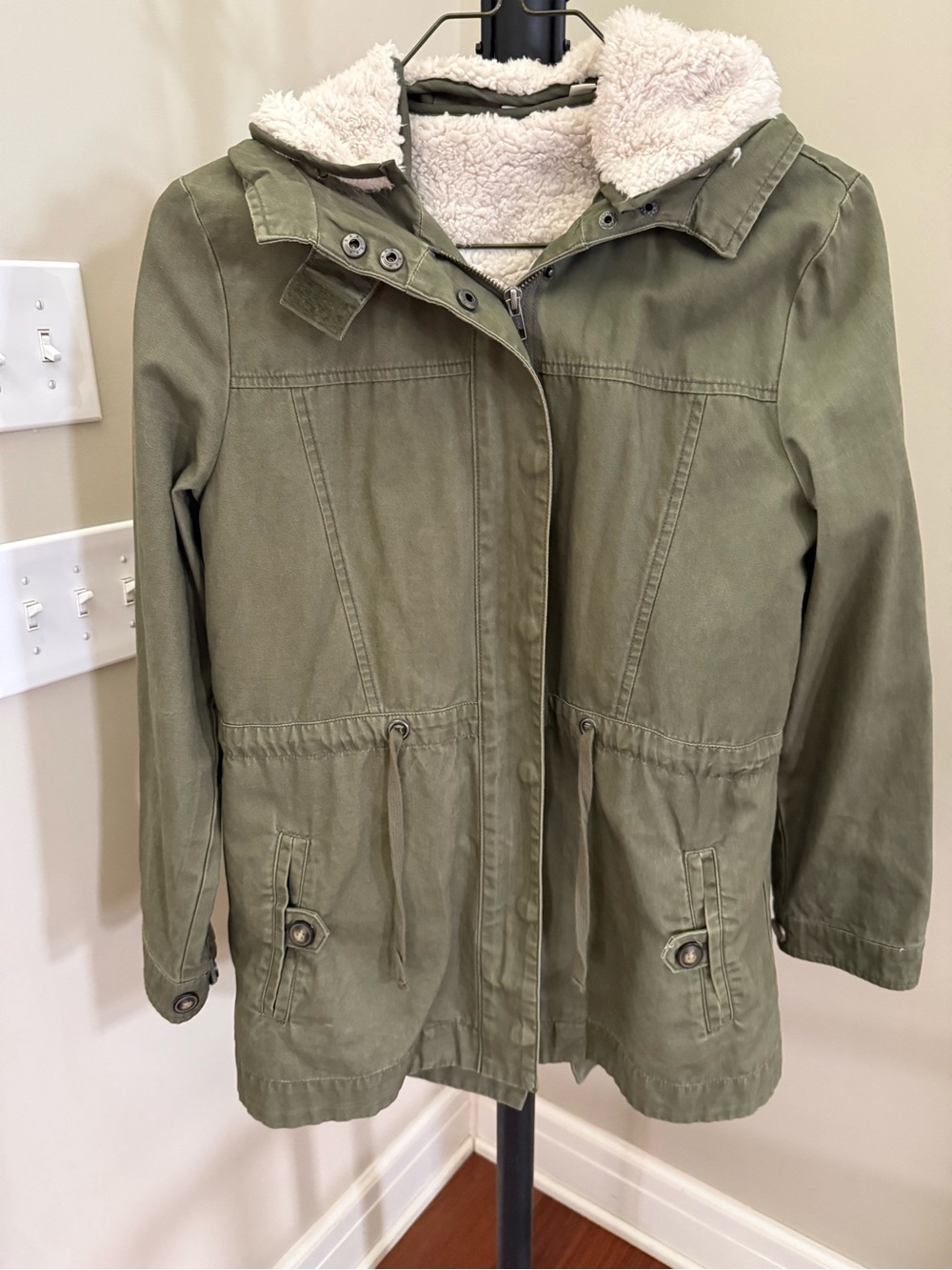 bp Olive Green Utility Jacket with Cream Sherpa Hood